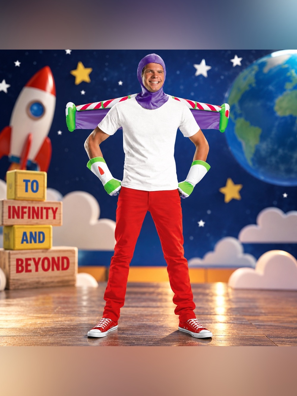 Buzz Lightyear Adult Costume Wings Gloves Hood One Size Like New 🚀